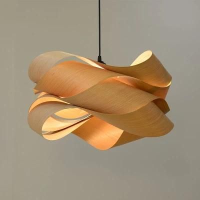 Wood Veneer Wave Pendant Lighting Fixture Country Vintage Art Deco Nordic Hanging Ceiling Lamp (WH-WP-31)