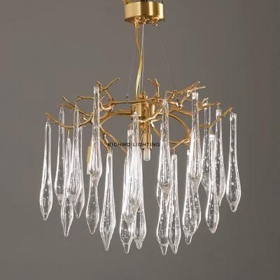 Postmodern Light Luxury Crystal Chandelier All Copper Branch Dining Room Lamp Atmospheric Home Bedroom Villa Living Room Chandelier