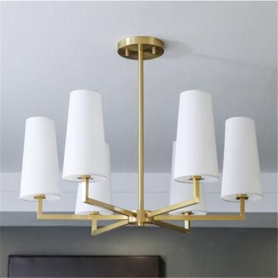 Small American Chandelier Modern Minimalist Nordic Living Room Bedroom Study Cloth Lampshade Light Luxury All Copper Chandelier