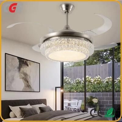 AC110V/220V Frequency Conversion Fan Lamp LED Crystal Fan Light Invisible Fan Lamp for Indoor Lighting