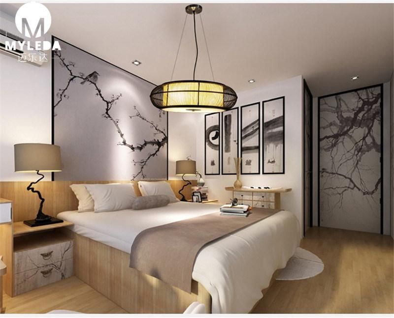 Decorative Modern Round Wooden Chandelier with Bamboo Lampshade