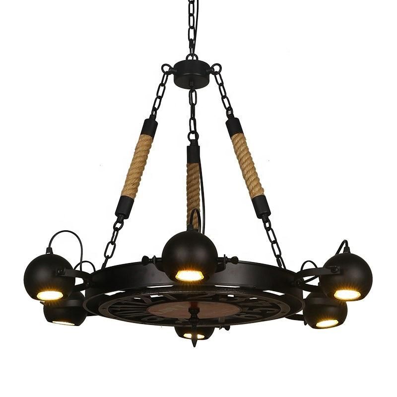 Vintage Iron Black 6 Light Chandelier Pendant Lamp European Antique for Indoor Decoration