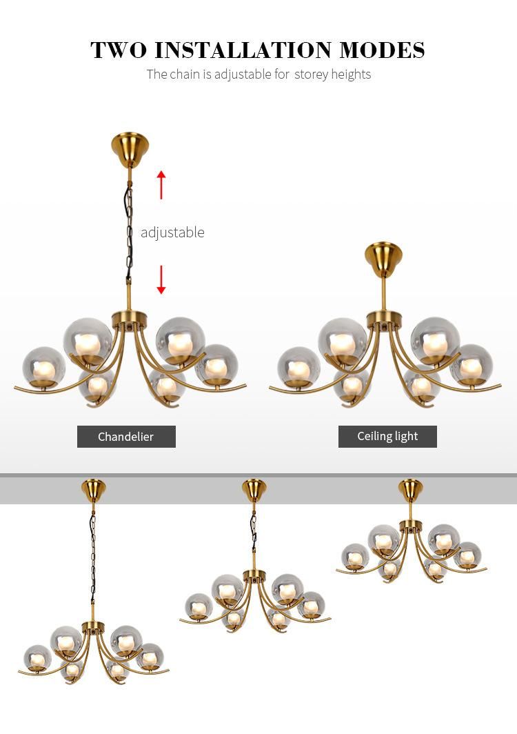 Modern European Style Round Glass LED Chandeliers Lighting for Living Room