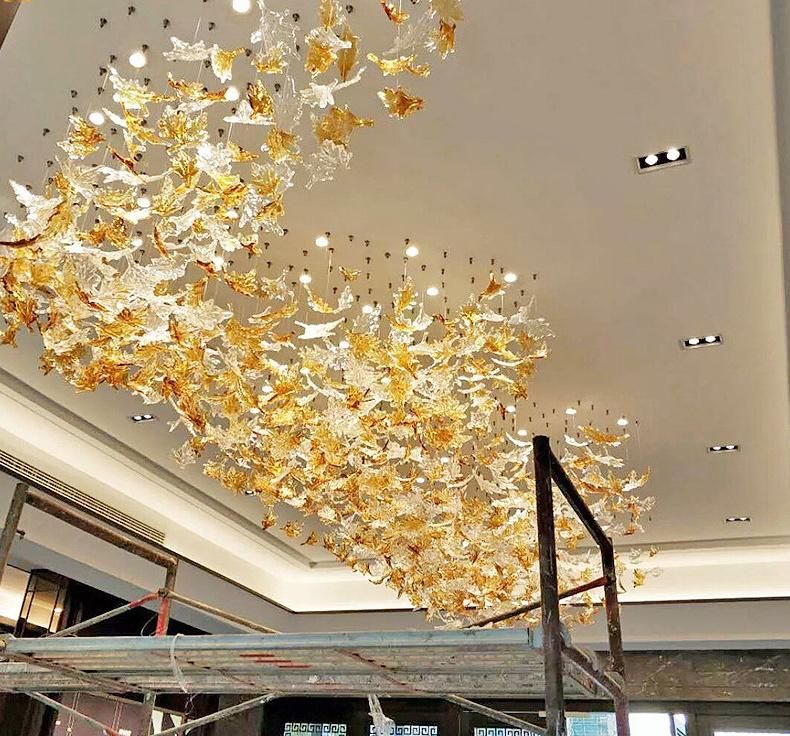 Glass Leaf Project Decorative Chandelier for Hotel Lobby, Elevator Gate, Meeting Room