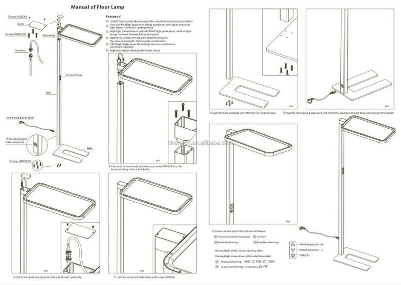 Non-Glare Office LED Floor Lamp with 195cm 60W CCT/Brightness Adjustable