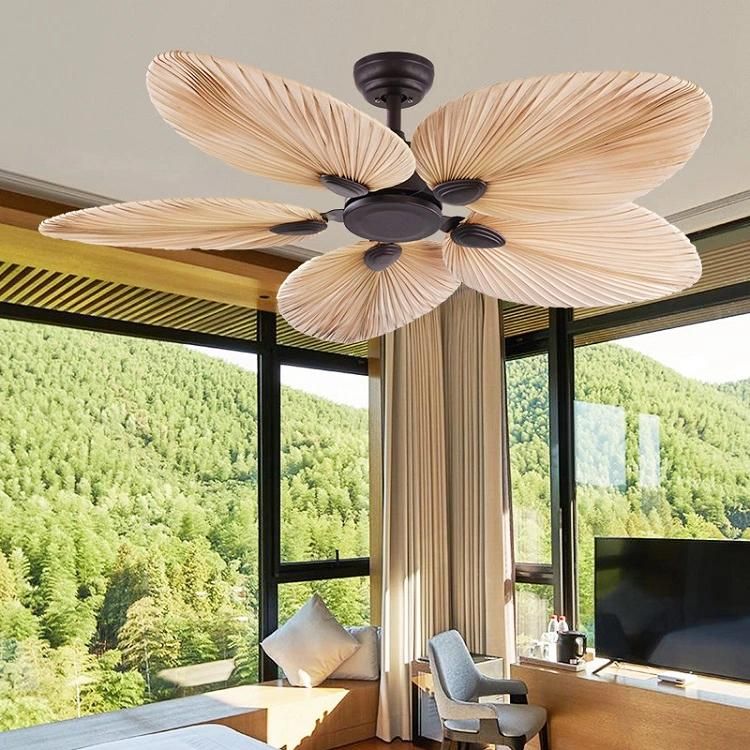 Hot Selling Natural Palm Blade Ceiling Fan Sale Remote Control Ceiling Fan with Customized Design