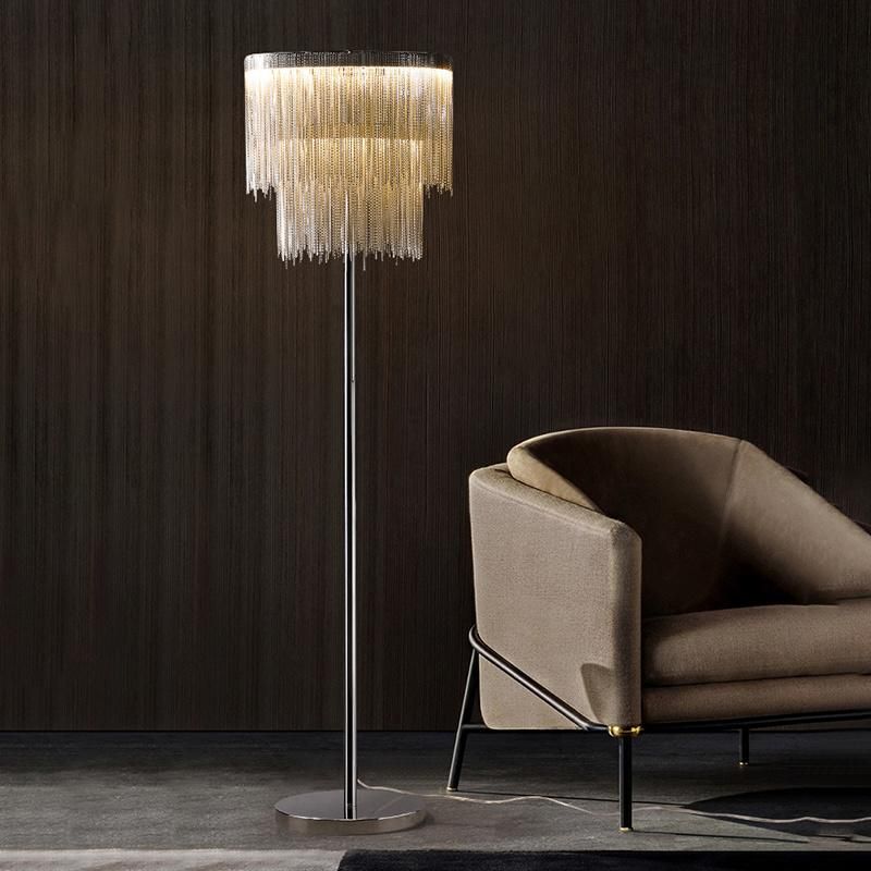Living Room Bedroom Tassel Floor Lamp Aluminum Chain Silver Floor Light Villa Floor Standing Light (WH-MFL-122)