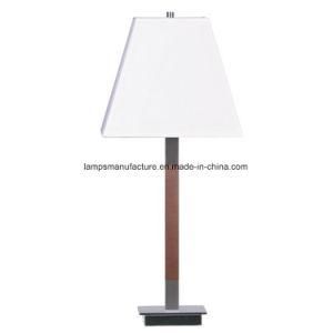 Modern Wood Table Lamp with Umbrella-Type Fabric Lamp Shade