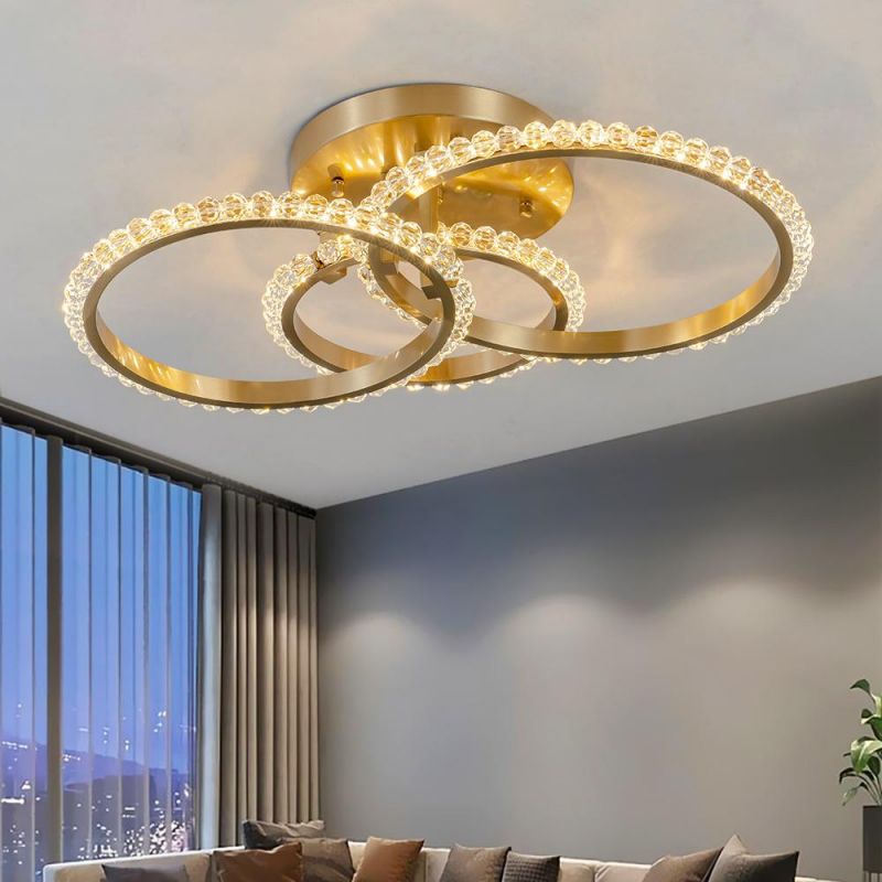 Simple Crystal Ceiling Light for Living Room LED Gold Circles Ring Chandelier Lamp (WH-CA-72)