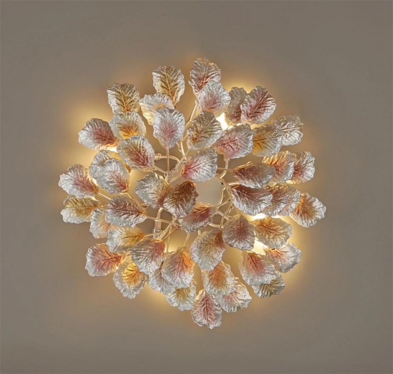 2022 Meerosee Modern Luxury Wall Light Fixture Fancy Leaf Design Bedside Lighting Copper Brass Wall Sconce Lamp Indoor