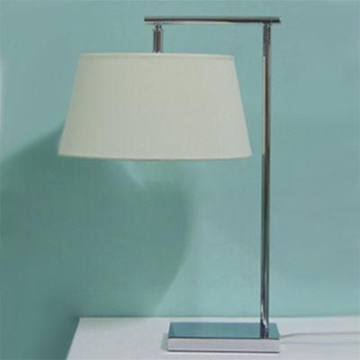 Chrome Metal Body and Adjustable White Fabric Shade Table Lamp.