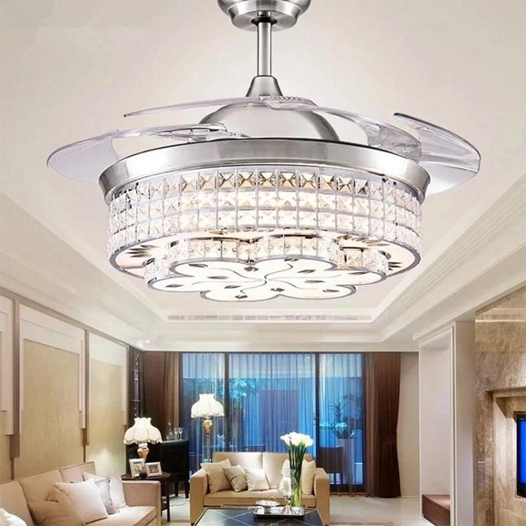 Crystal Chandelier Ceiling Fans with Lights 42 Inch 110V/220V Remote Control Retractable