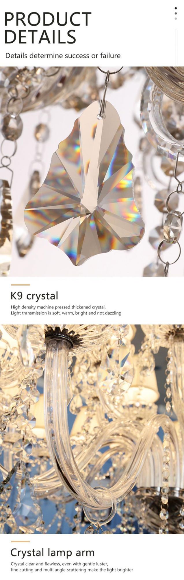 Popular Product Stairway Villa Living Room Modern Luxury K9 Crystal LED Chandelier Lamp