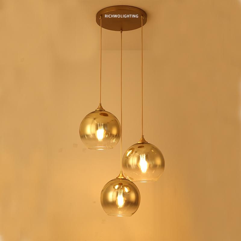 Nordic Guest Dining Room Chandelier Three Modern Light Luxury Bedroom Bedside Designer Bar Glass Spherical Decorative Lighting