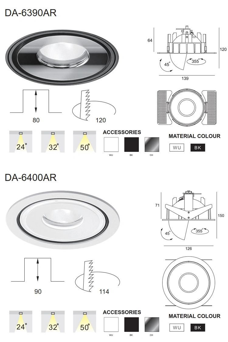 Die-Casting Aluminum 10W 15W Round Adjustable Recessed LED Spot Light LED Downlight