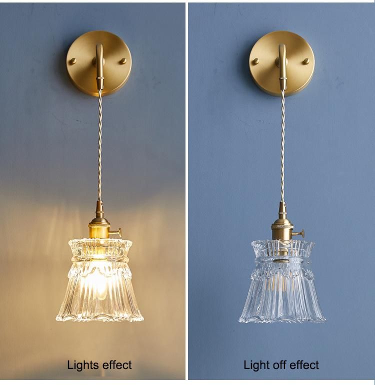 Nordic Postmodern Bedroom Bedside Living Room Glass Wall Lamp Light Luxury Copper Lamp