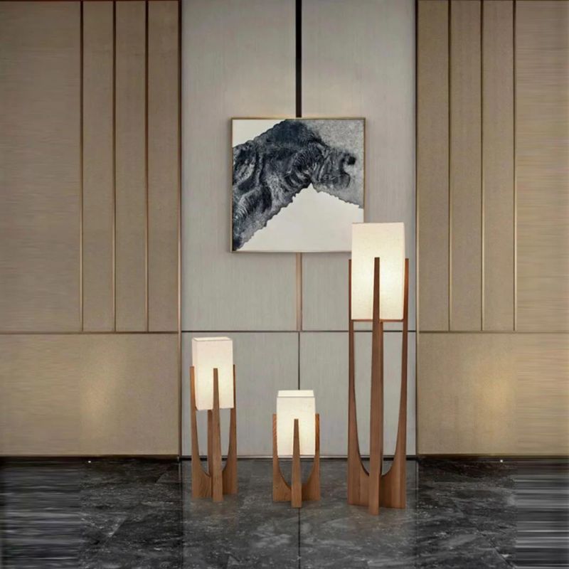 Traditional Wooden Table and Floor Lamp Set