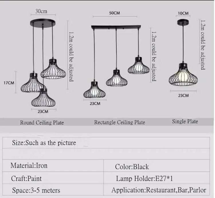 Loft Restaurant Cafe Decoration Black Vintage Iron Cage Pendant Light