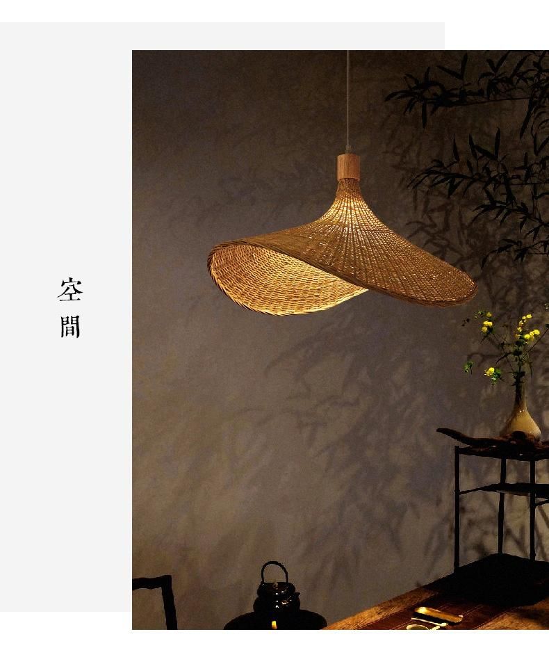 Bamboo Chandelier Chinese Tea Room Rattan Lamp Straw Hat Lamp Stairs Dining Room Lamp