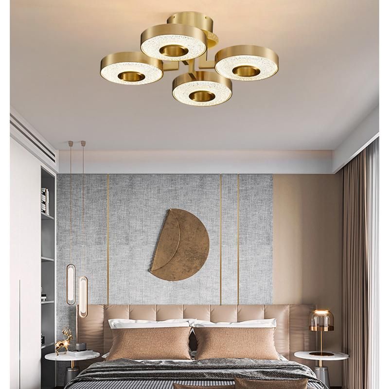 Modern Simple Copper Ceiling Light LED Living Room Lamp Luxury Crystal Dining Room Light