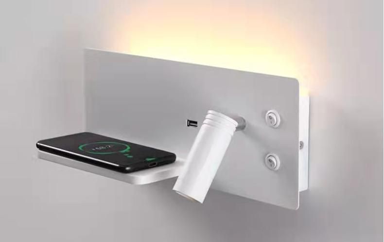 Modern LED Wall Light Multi-Function USB Charge Downlight for Bedroom, Studyroom