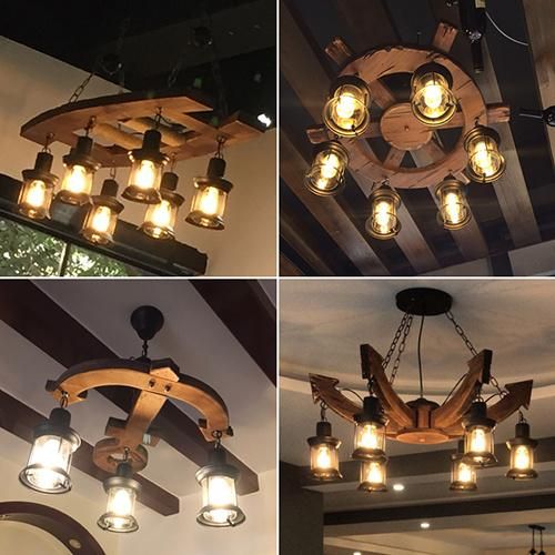 Chandelier Modern Lighting with Wood for Dinner Room Coffee Bar Decoration