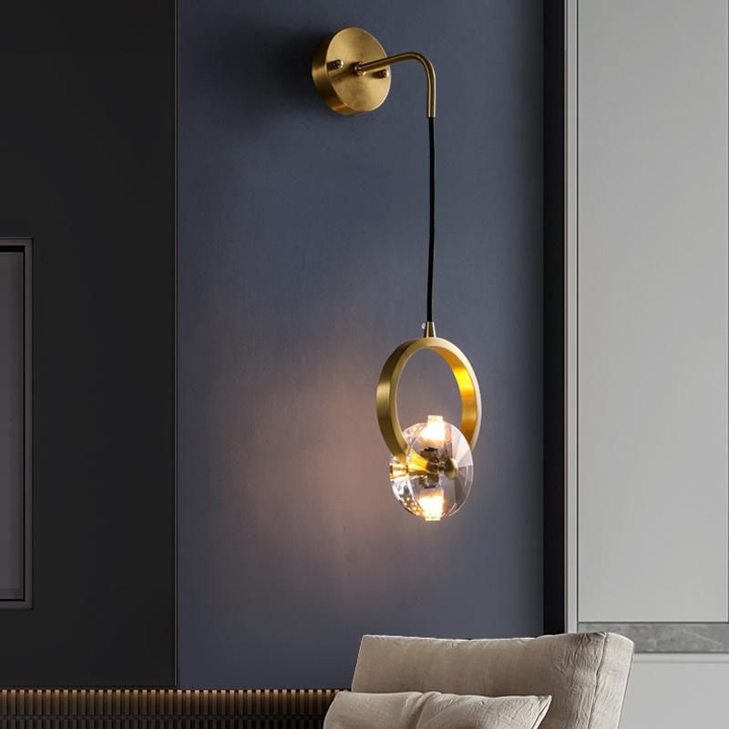 Light Luxury Bedroom Bedside Light Nordic Living Room Creative Copper Crystal Wall Lamp