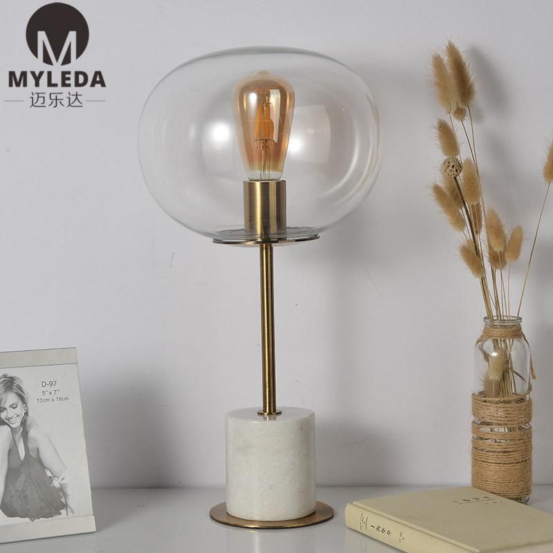 Modern Hotel Decorative Marble Base and Glass Shade Table Lights