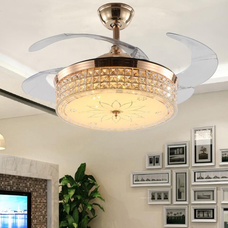 AC Fan Ce Intelligent Remote Control Living Room Crystal Ceiling Fan with Lights Cooling Fan