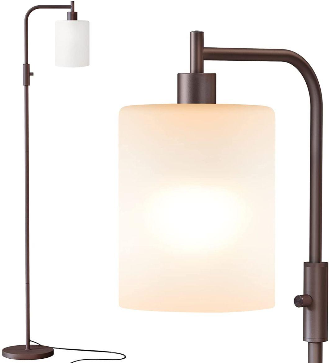 Industrial Tall Standing Lighting Living Room Modern Floor Lamp with 3-Color Temperature LED Light Bulb White Frosted Hanging Glass Shade
