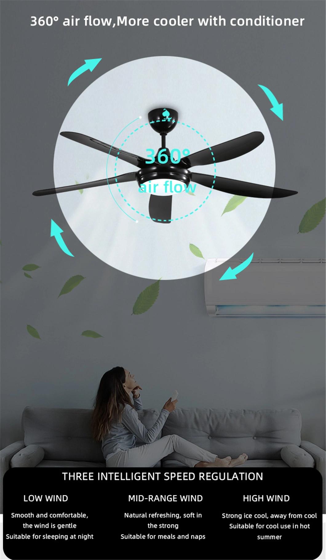 Big Size Remote Control ABS Black Blades Ceiling Fan Bedroom Ceiling Fan with Lamp Ceiling Fan