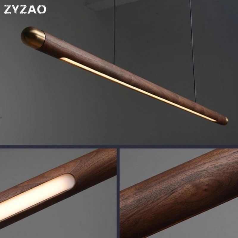 Designer Nordic Restaurant Bar Wood Pendant Lights Black Walnut Minimalist Long Strip LED Hanglamp Home Decor Dining Room Lights