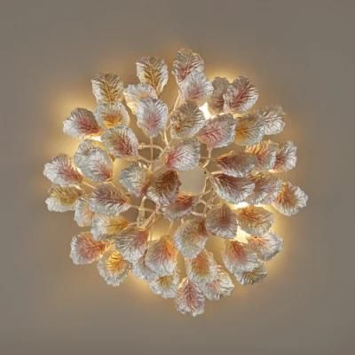 2022 Meerosee Modern Luxury Wall Light Fixture Fancy Leaf Design Bedside Lighting Copper Brass Wall Sconce Lamp Indoor
