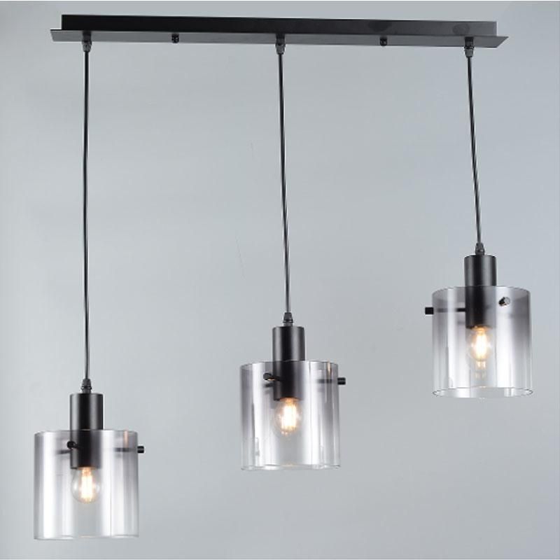 Three Lite Matt Black Smoke Glass Pendant Lamp