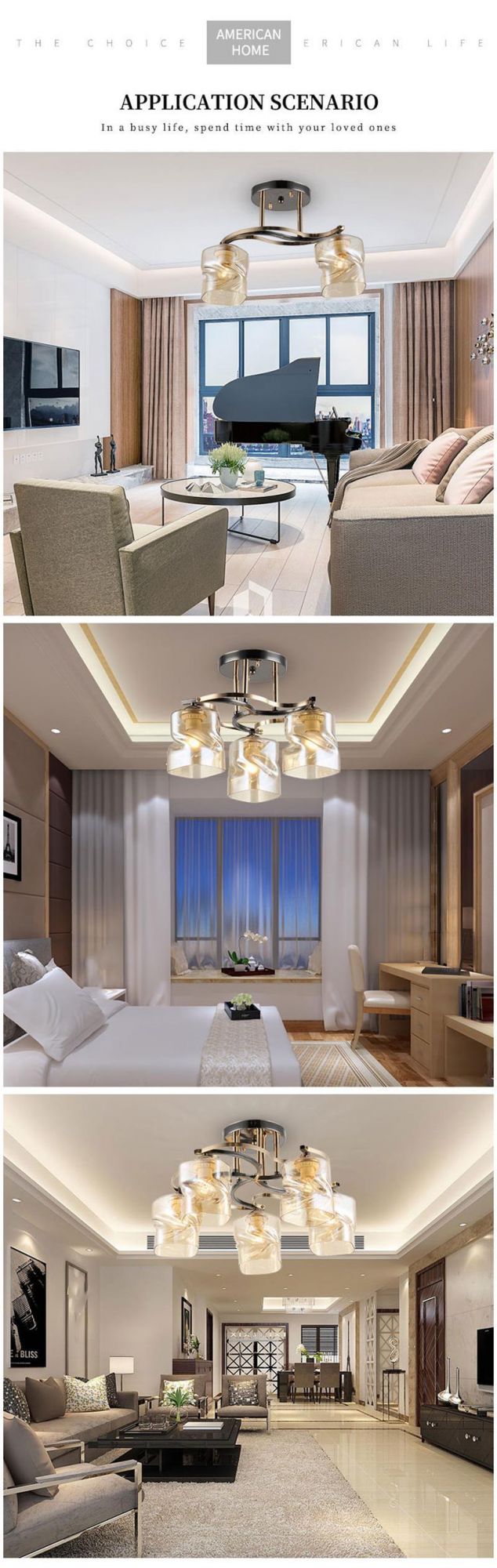 Nordic New Product Indoor Living Room Wrought Iron Metal Crystal Ceiling Lamp