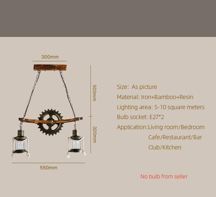 American Design Glass Chandelier Retro Cafe Wooden Lamp Gear Industrial Rectangle Chandelier (WH-VP-71)