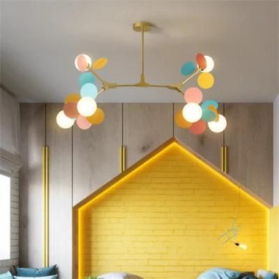 Modern LED Lamp Children&prime;s Bedroom Color Chandelier Nordic Living Room Dining Room Glass Ball Luster Golden Molecular Chandelier