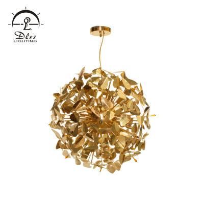 Iron and Crystal Gold Color Pendant Lighting Chandelier