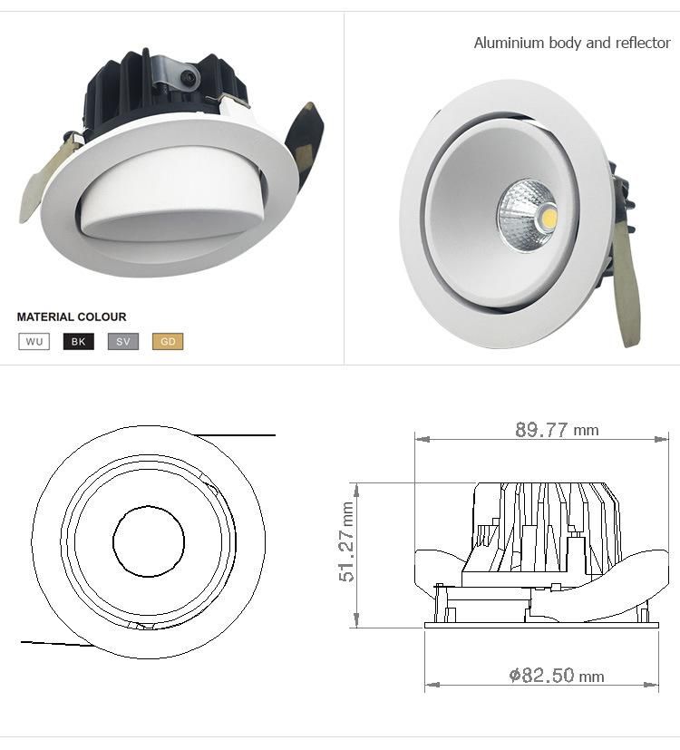 Mini 6.2W 3000K White Black Color Flicker Free Drive with Single Double Frame Recessed Spot Light LED Downlight