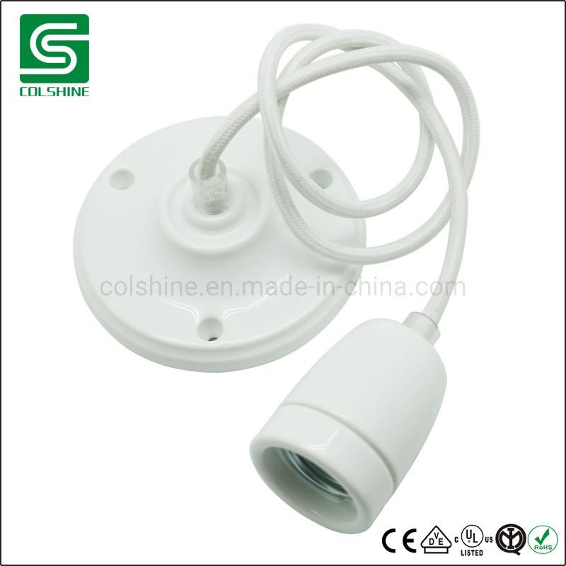 Porcelain Lamp Holder with Cable and Ceiling Roce E27 Ceramic Pendant Light