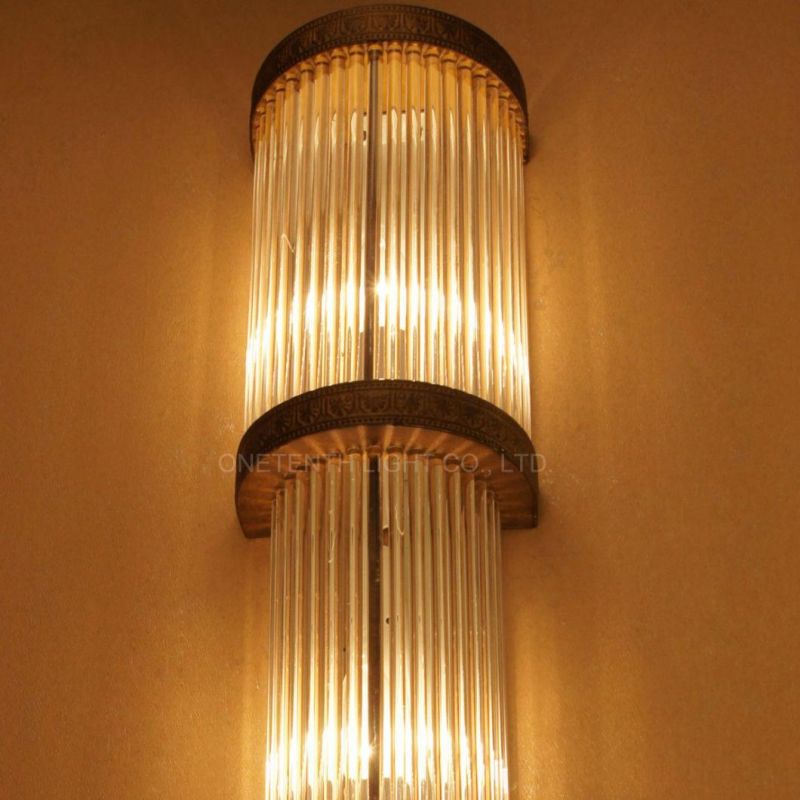 Glass Rods and Antique Brass Finish Three Layers Incandescent Wall Light