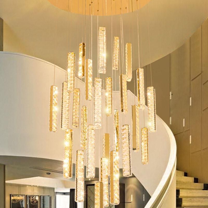 Stair Lamp Long Modern Chandelier Crystal Pendant Lamp Villa Living Room LED Lighting