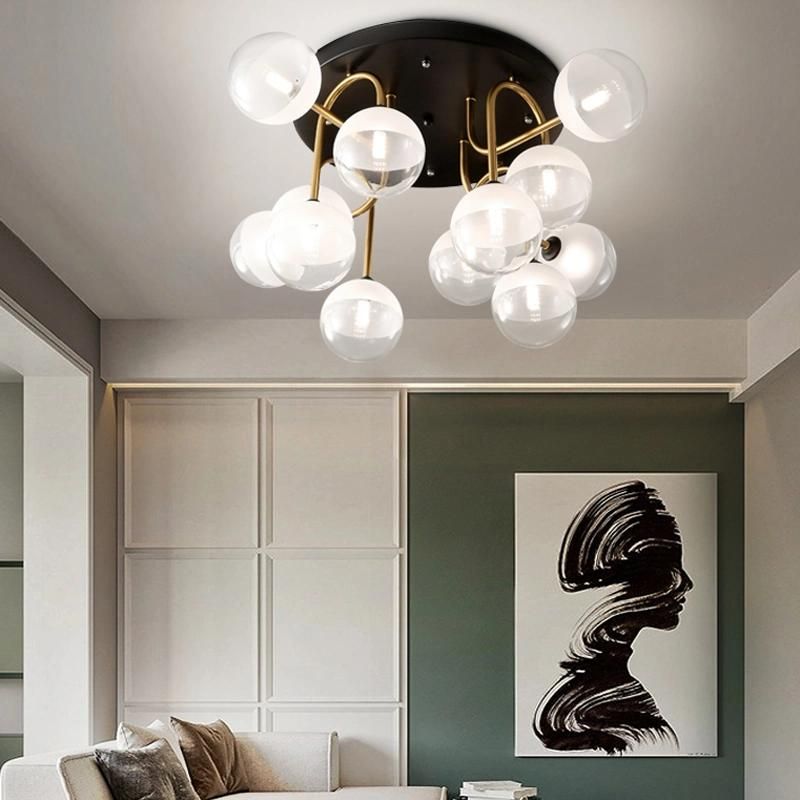 Nordic Ceiling Lamp Simple Modern Luxury Iron Glass Lampshade Living Room Light