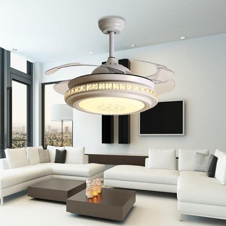 Modern Retractable LED Ceiling Fans Light with Remote Control 42 Inch Vintage Chandelier LED Light Fan for Home ABS Ceiling Fan