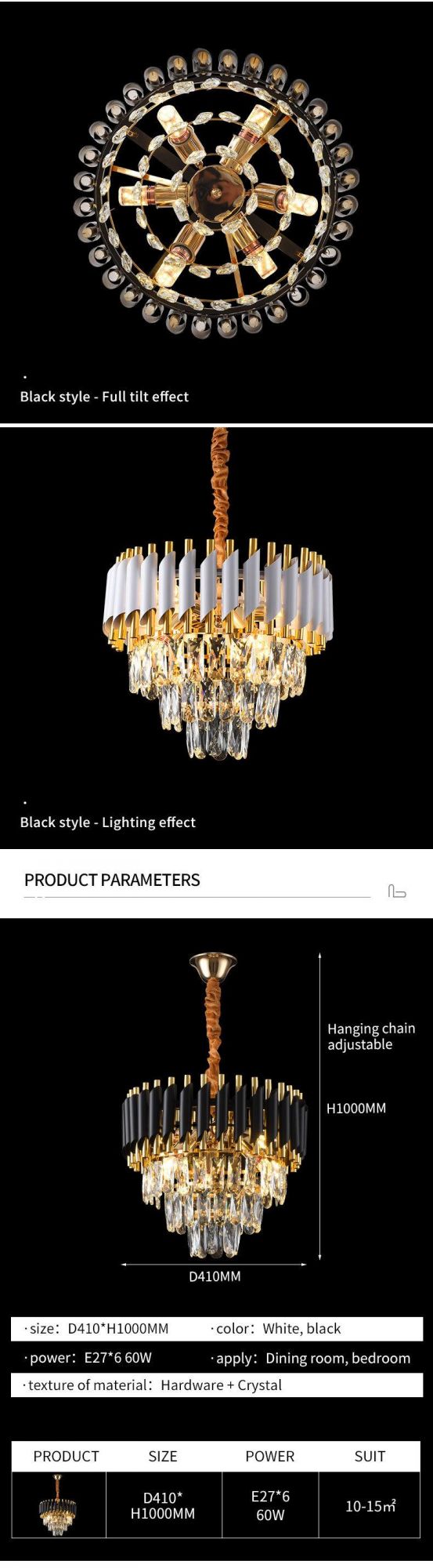 China Factory Small Crystal Natural Crystal Ceiling Pendant Light Black Vintage Crystal Chandelier