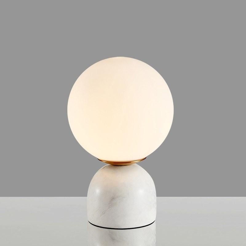 Post Modern Nordic White Round Glass Shade Marble Base Designer LED Table Lamp for Bedside Office Decor Bedroom LED Table Lamp