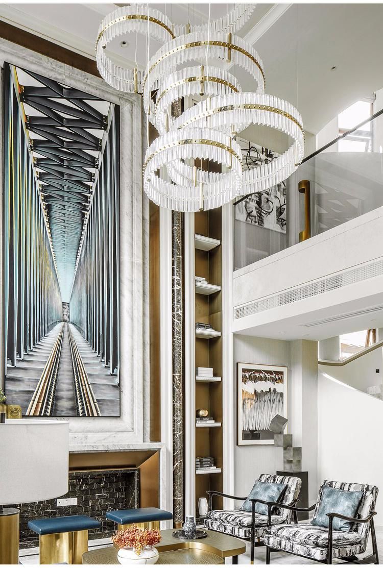 New Design Decorative Commercial Long Staircase Big Custom Modern Round Crystal LED Chandelier Light