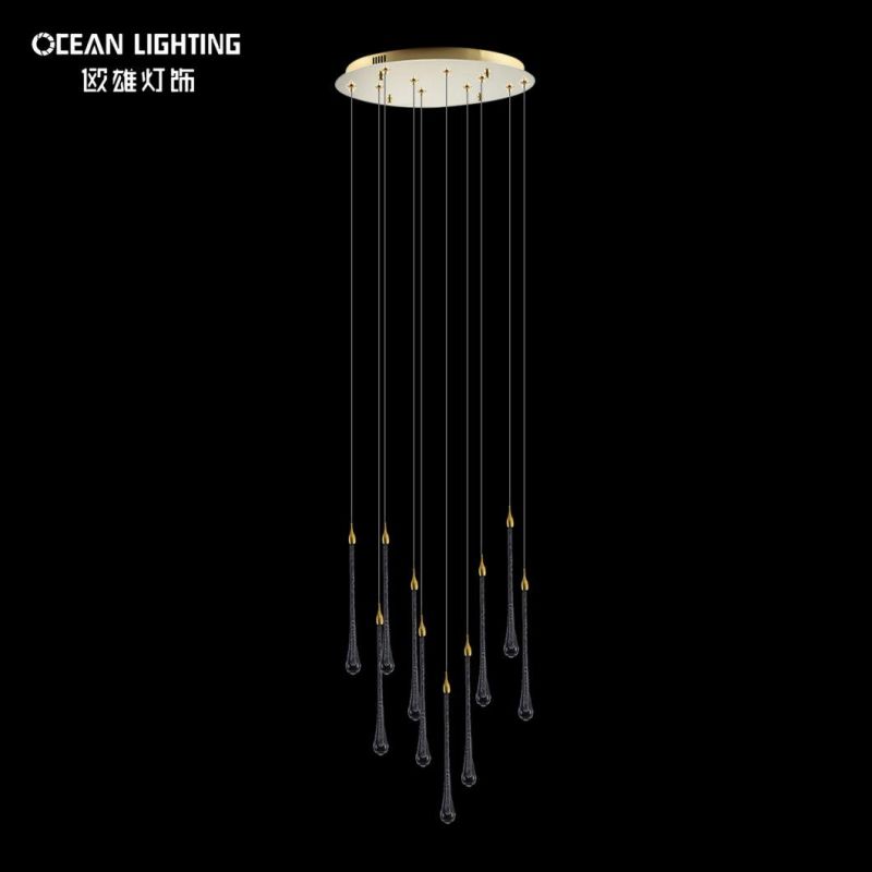 Long Water Drop Warm Lighting 3000K Metal Crystal 10*3W Chandelier