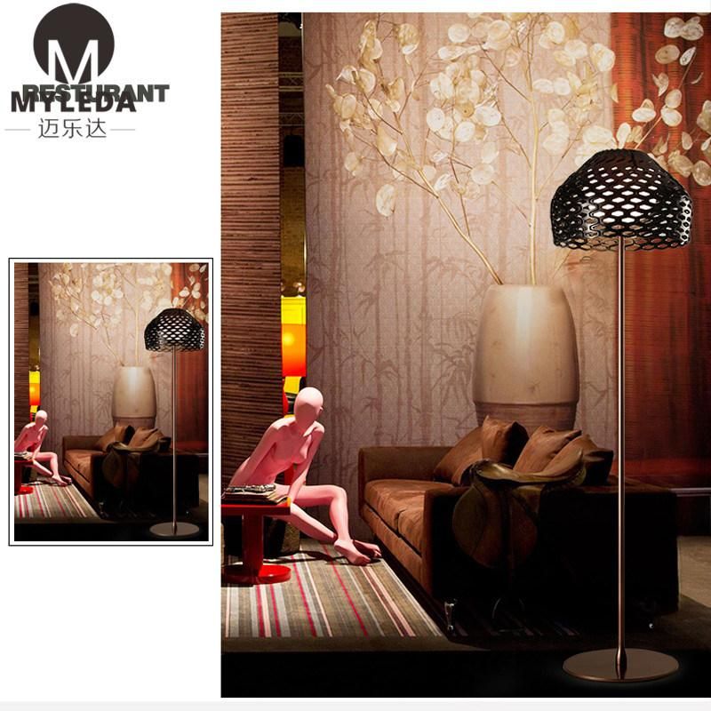 Metal and Stone Base Floor Lamp with Acrylic Shade