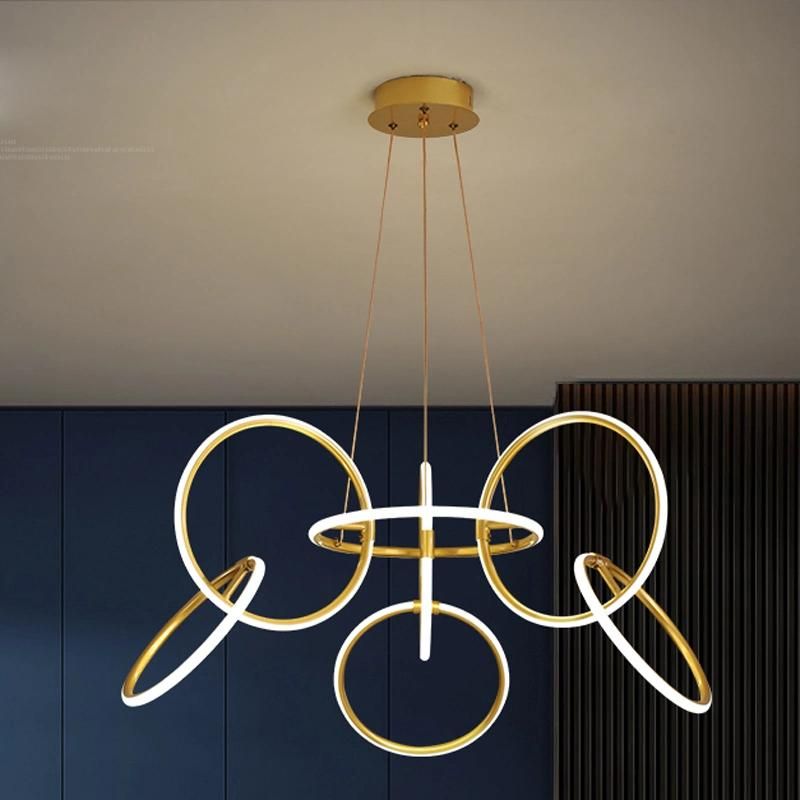 Circle Metal Ceiling Light Luxury Dining Room Lamp Canteen Livingroom Light